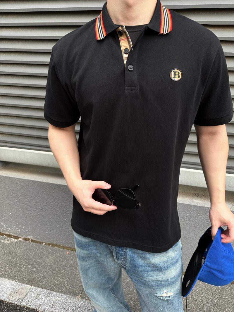Moncler Black Polo Shirt with Red Collar Trim view