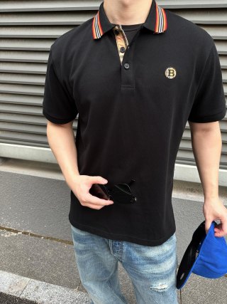 Moncler Black Polo Shirt with Red Collar Trim view 6