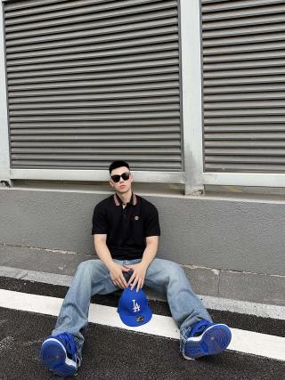 Moncler Black Polo Shirt with Red Collar Trim view 7