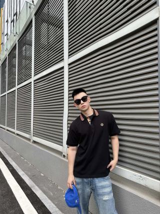 Moncler Black Polo Shirt with Red Collar Trim view 9