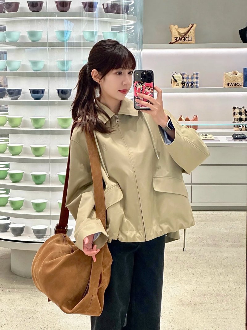 Beige Oversized Zip Windbreaker Jacket