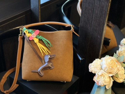 Loewe Luna Tan Suede Underarm Bag with Charm