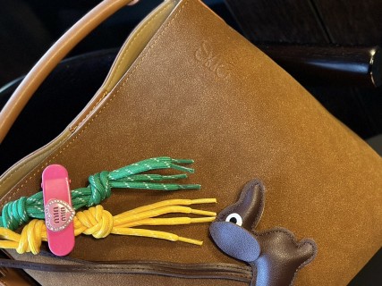 Loewe Luna Tan Suede Underarm Bag with Charm view 3