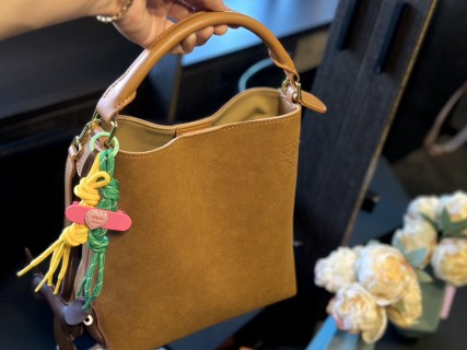 Loewe Luna Tan Suede Underarm Bag with Charm view 4
