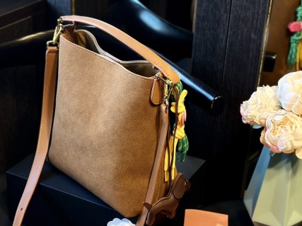 Loewe Luna Tan Suede Underarm Bag with Charm view 5