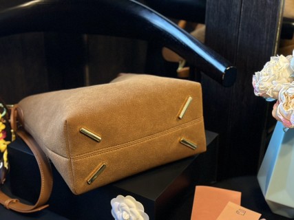 Loewe Luna Tan Suede Underarm Bag with Charm view 6