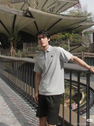 Kolon Sport Silicone Badge Short Sleeve Polo Shirt Grey view 8