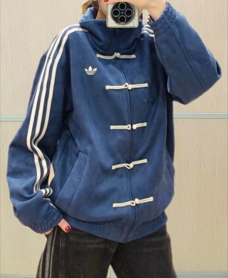 Adidas Navy Blue Duffle Jacket with Three Stripes