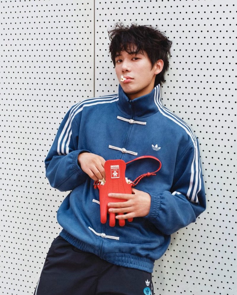 Adidas Navy Blue Duffle Jacket with Three Stripes view
