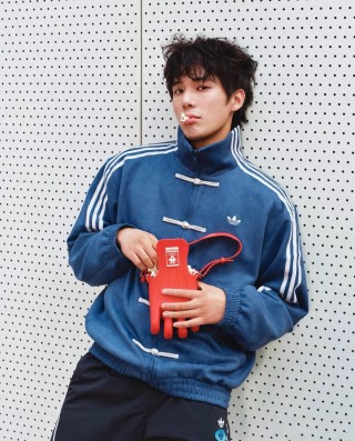 Adidas Navy Blue Duffle Jacket with Three Stripes view 2