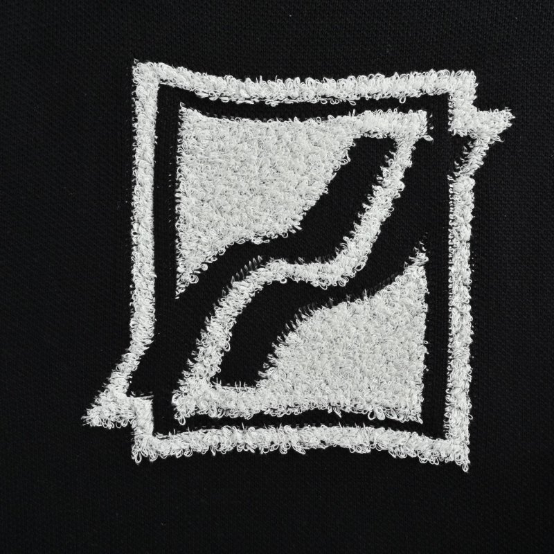 Black Oversized Logo Hoodie with White Embroidered Square Patch view