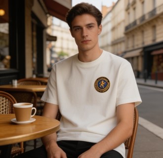 White Crew Neck T-Shirt with Gold Crest Logo