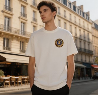 White Crew Neck T-Shirt with Gold Crest Logo view 3