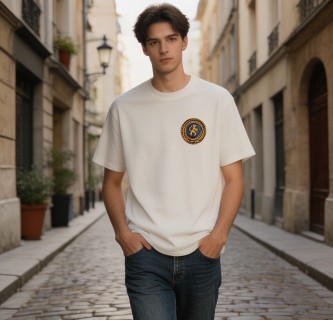 White Crew Neck T-Shirt with Gold Crest Logo view 4