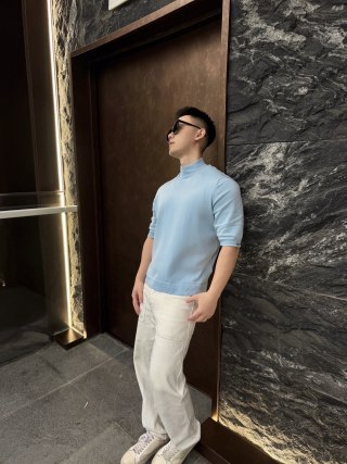 Prada Light Blue Short Sleeve T-Shirt view 4