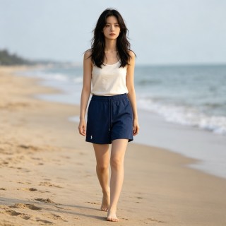 Navy Blue Nylon Drawstring Shorts view 2