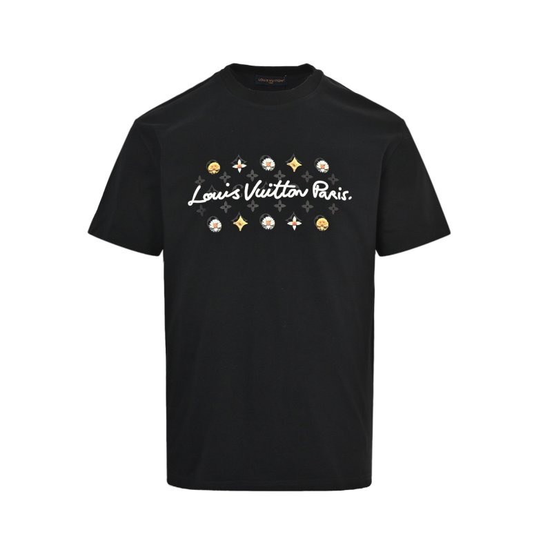 Louis Vuitton Paris Black T-Shirt with Floral Embroidery view