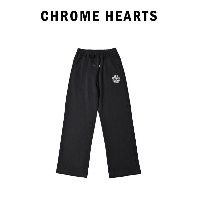 Black Relaxed Fit Casual Pants with Geometric Embroidery view