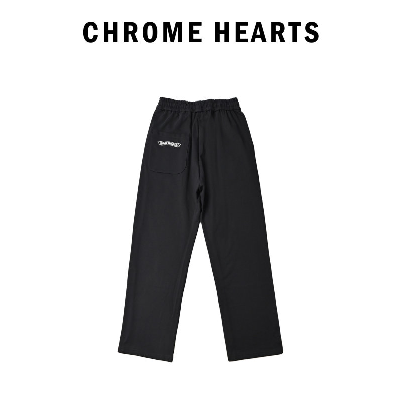 Black Relaxed Fit Casual Pants with Geometric Embroidery view