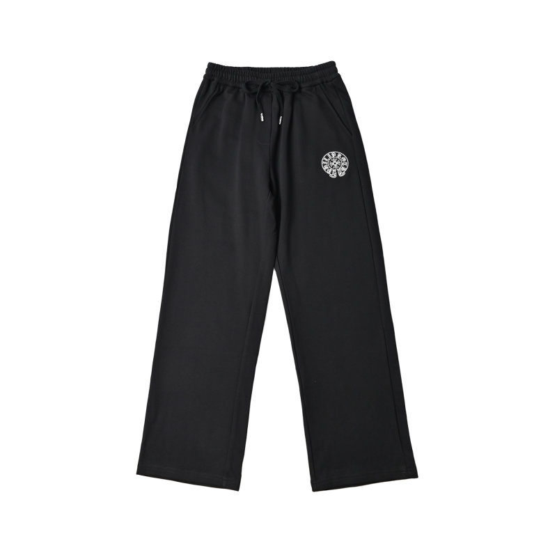 Black Relaxed Fit Casual Pants with Geometric Embroidery view