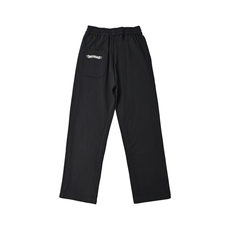 Black Relaxed Fit Casual Pants with Geometric Embroidery view