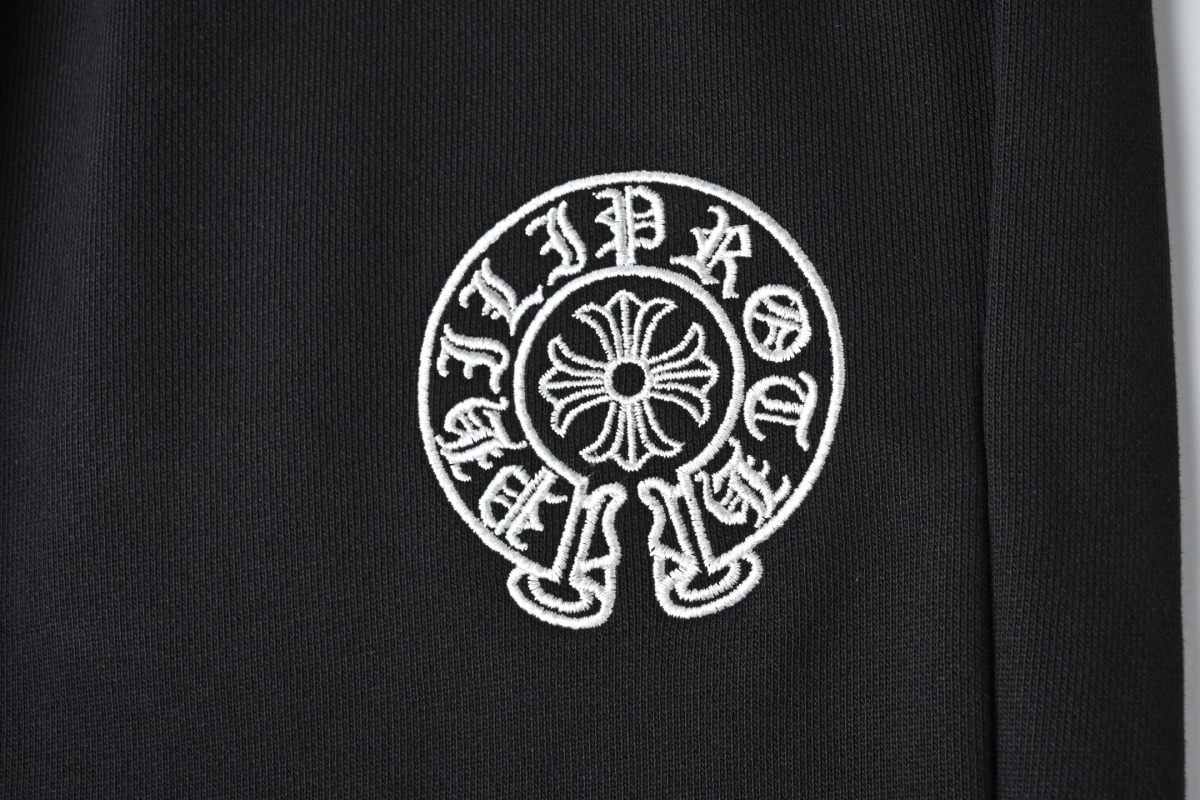 Black Relaxed Fit Casual Pants with Geometric Embroidery view