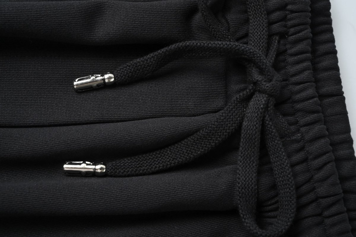 Black Relaxed Fit Casual Pants with Geometric Embroidery view