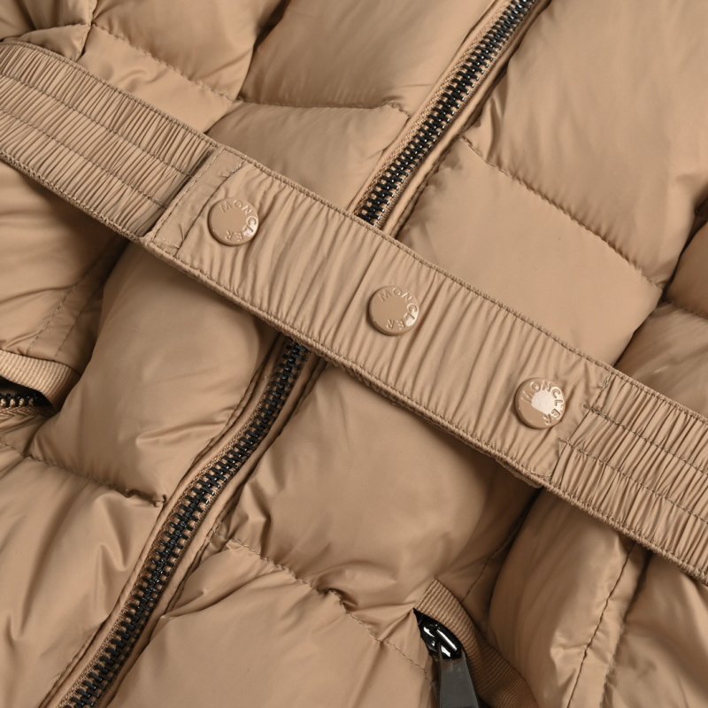 Beige Puffer Down Jacket with Cinched Waist view