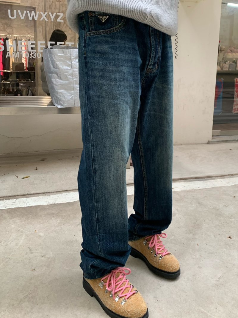 Prada Medium Wash Straight Leg Jeans - Blue