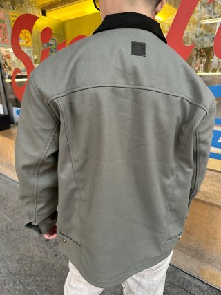 Khaki Cotton Work Jacket with Contrast Pocket Detail view 9