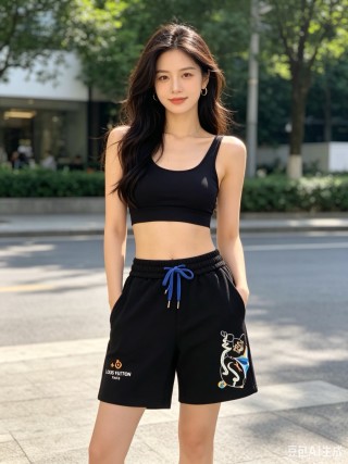 Louis Vuitton Black Graphic Shorts with Blue Drawstring view 3