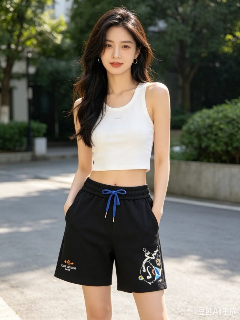 Louis Vuitton Black Graphic Shorts with Blue Drawstring view
