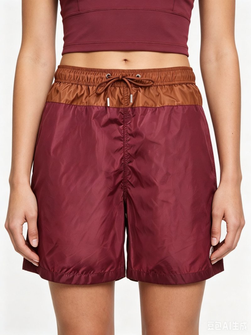 Burgundy & Tan Colorblock Swim Shorts view