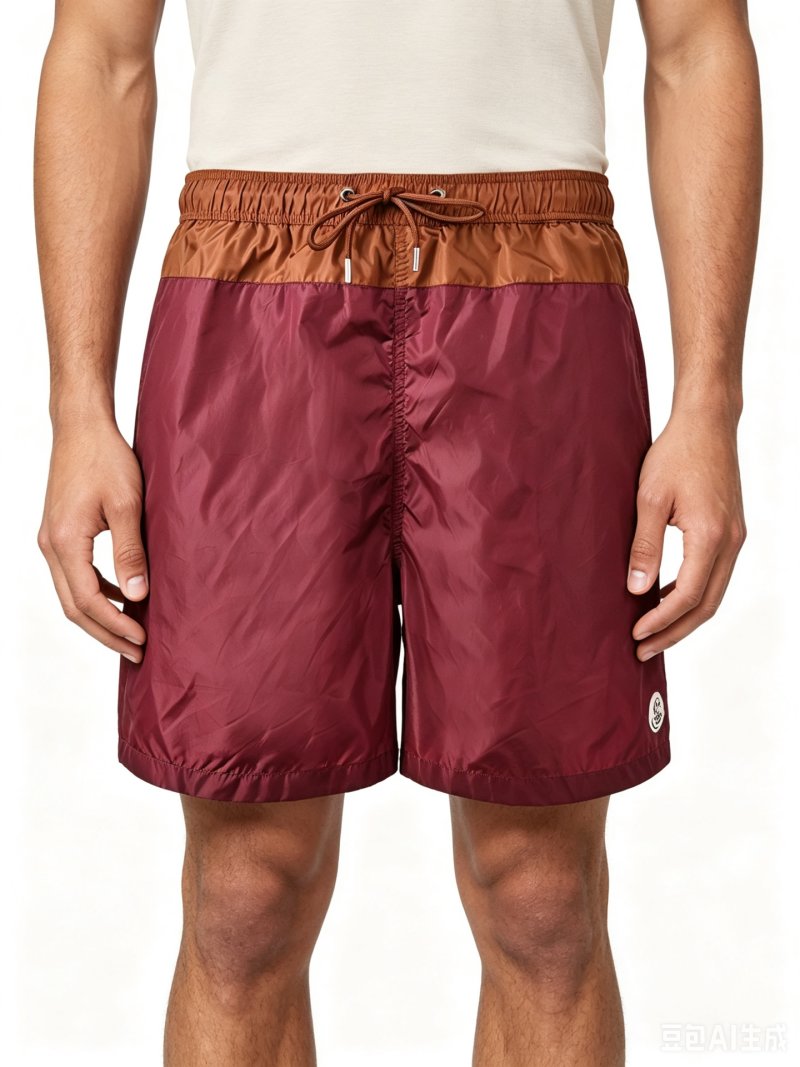 Burgundy & Tan Colorblock Swim Shorts view