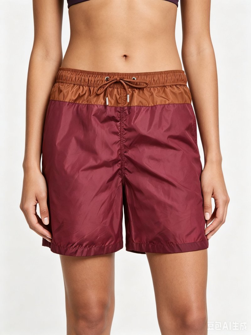Burgundy & Tan Colorblock Swim Shorts view