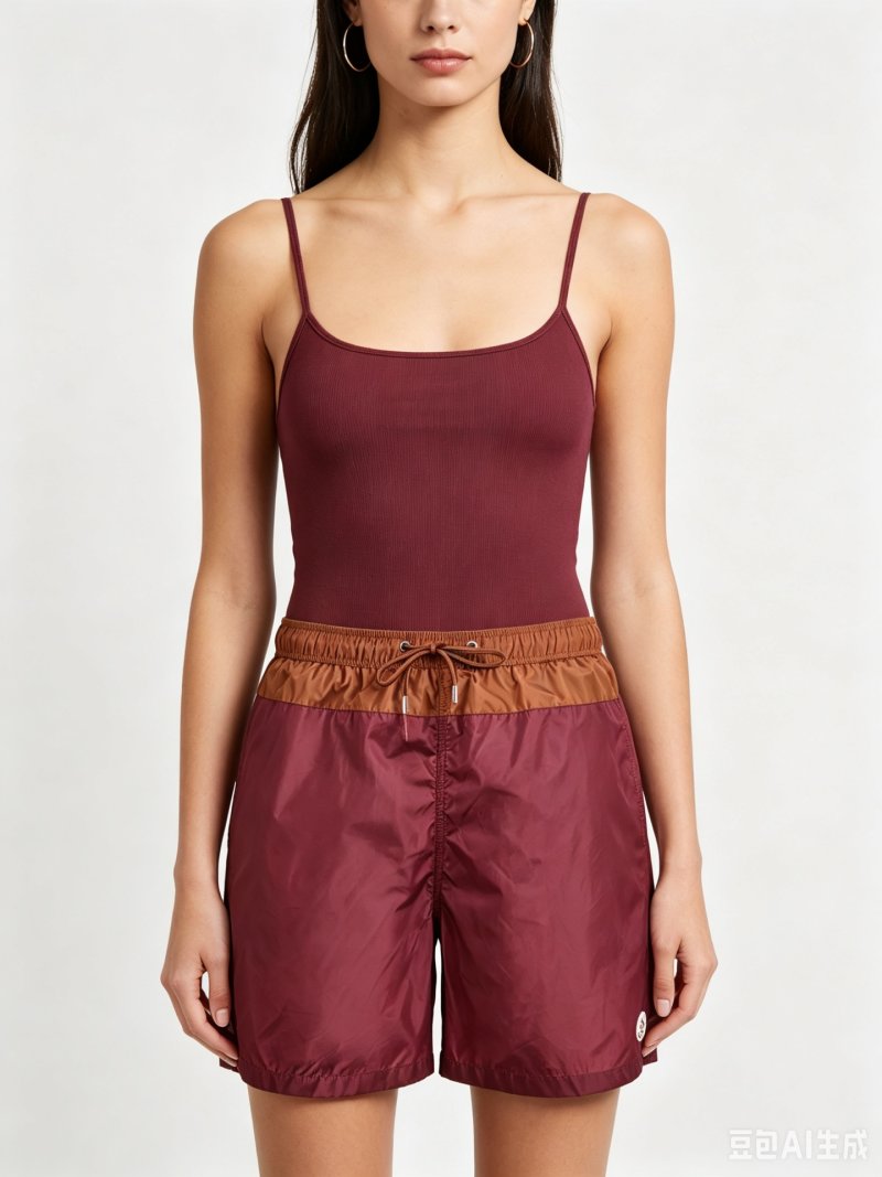 Burgundy & Tan Colorblock Swim Shorts view
