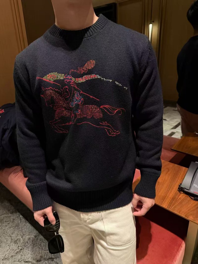 Burberry Navy Equestrian Rhinestone Wool Crewneck Sweater