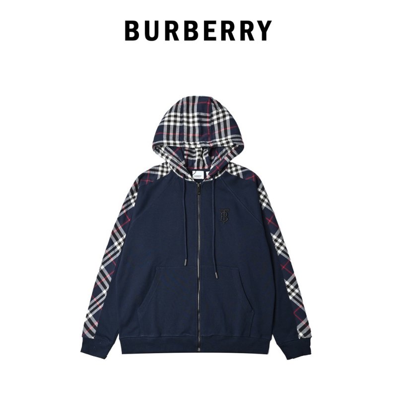 Burberry Navy Check Sleeve Zip Hoodie view