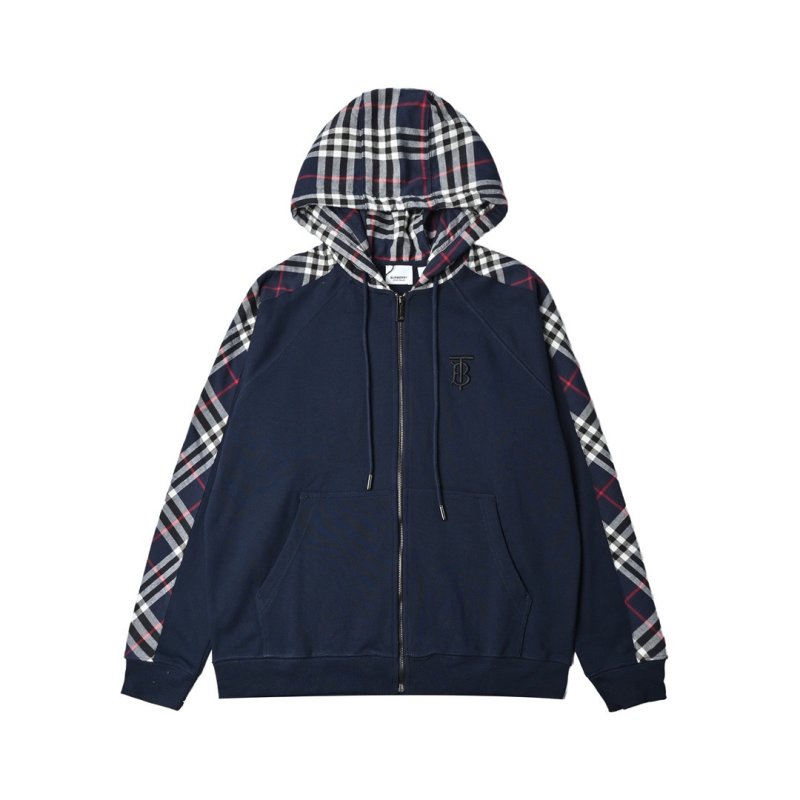 Burberry Navy Check Sleeve Zip Hoodie view