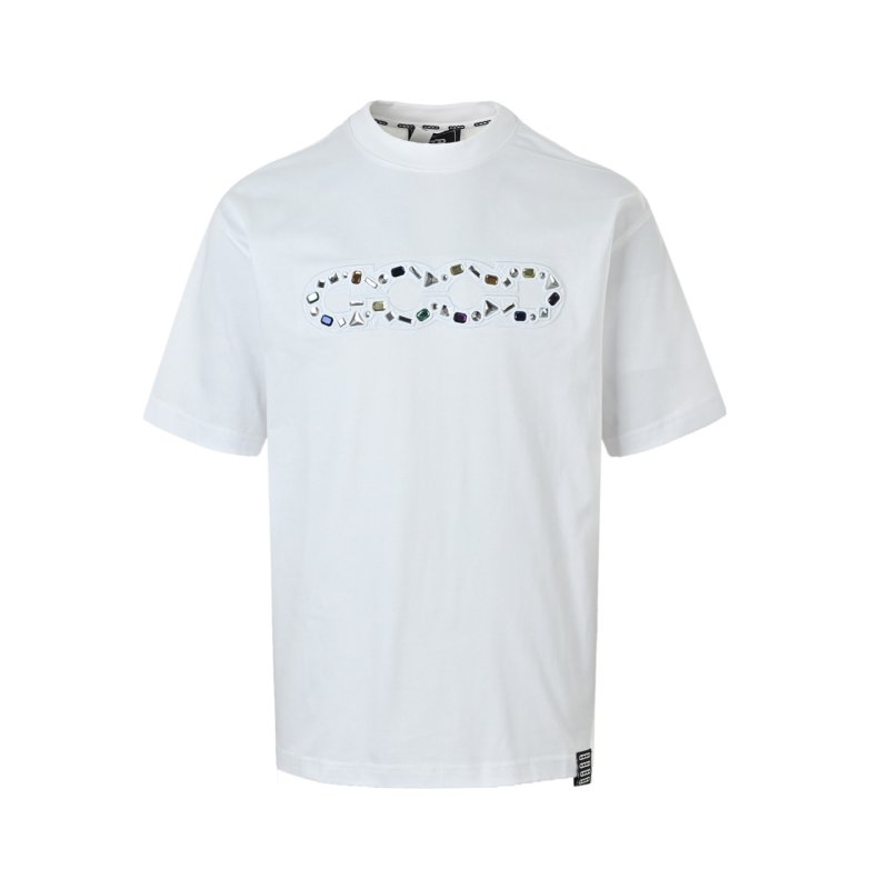 White Short Sleeve T-Shirt with Colorful Gemstone Print view
