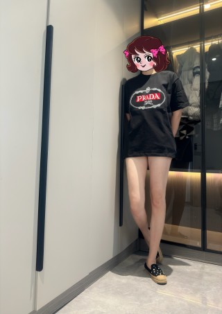 Prada 25SS Logo Embroidered Black Short Sleeve T-Shirt view 2