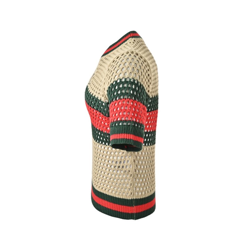 Gucci Striped Logo Knit T-Shirt Cream view