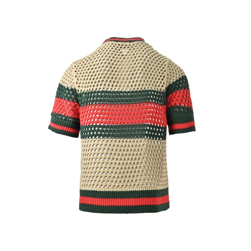 Gucci Striped Logo Knit T-Shirt Cream view