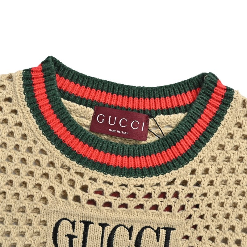 Gucci Striped Logo Knit T-Shirt Cream view