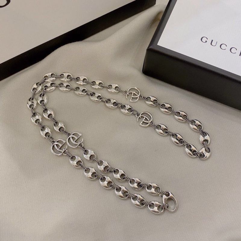 Gucci Double G Silver Anchor Chain Necklace 55cm