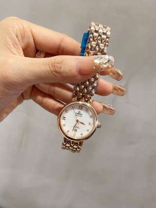 Omega De Ville Rose Gold Diamond White Dial Watch