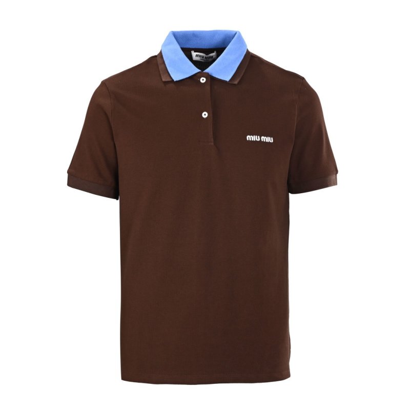 Miù Brown Polo Shirt with Blue Collar view