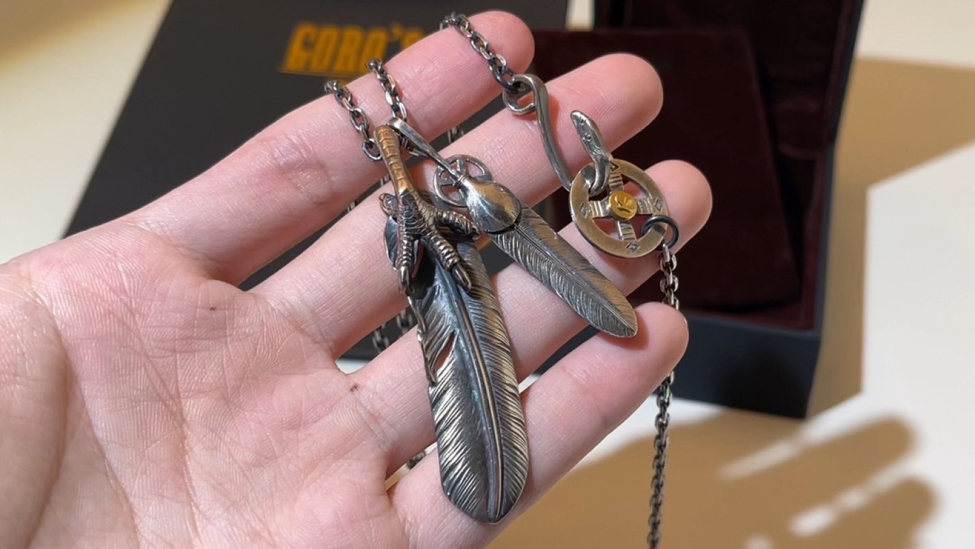 Eagle & Feather Mixed Metal Pendant Necklace