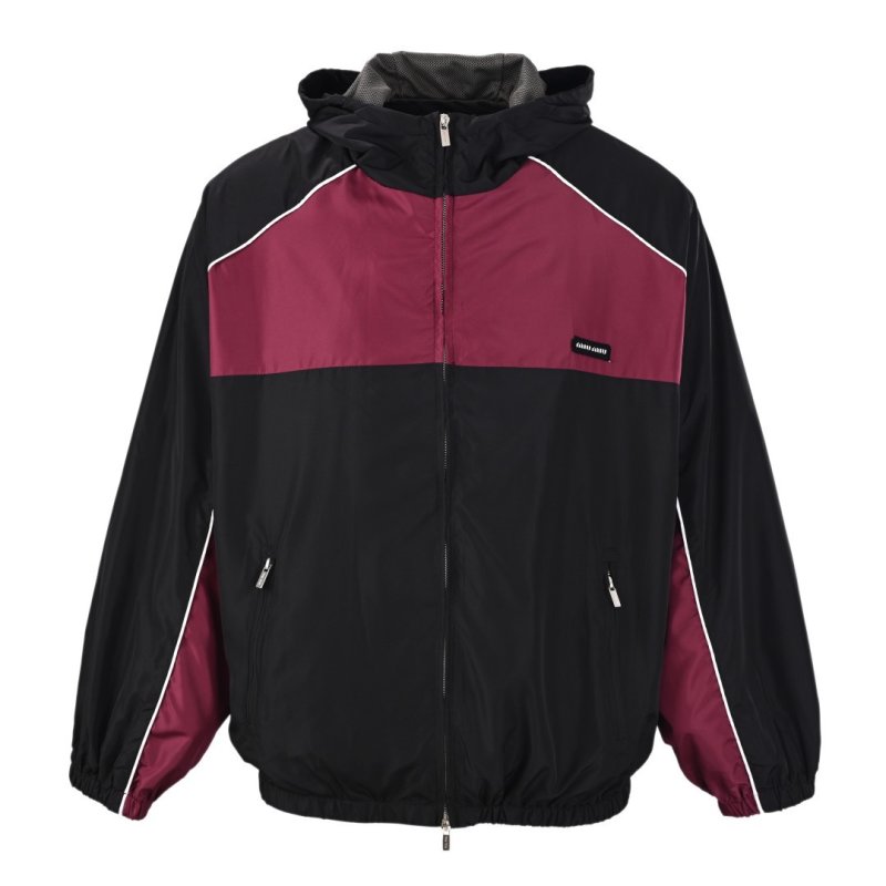 Black & Burgundy Color-Block Windbreaker Jacket view