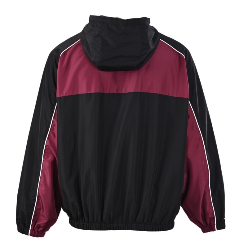 Black & Burgundy Color-Block Windbreaker Jacket view